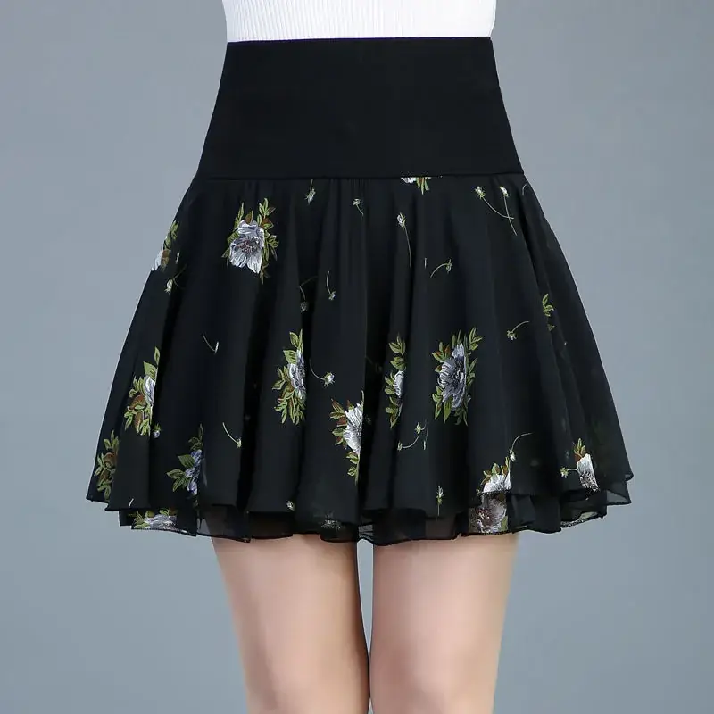 Anti-Exposure Printed Chiffon Floral Skirt High Waist Plus Size - Image 5