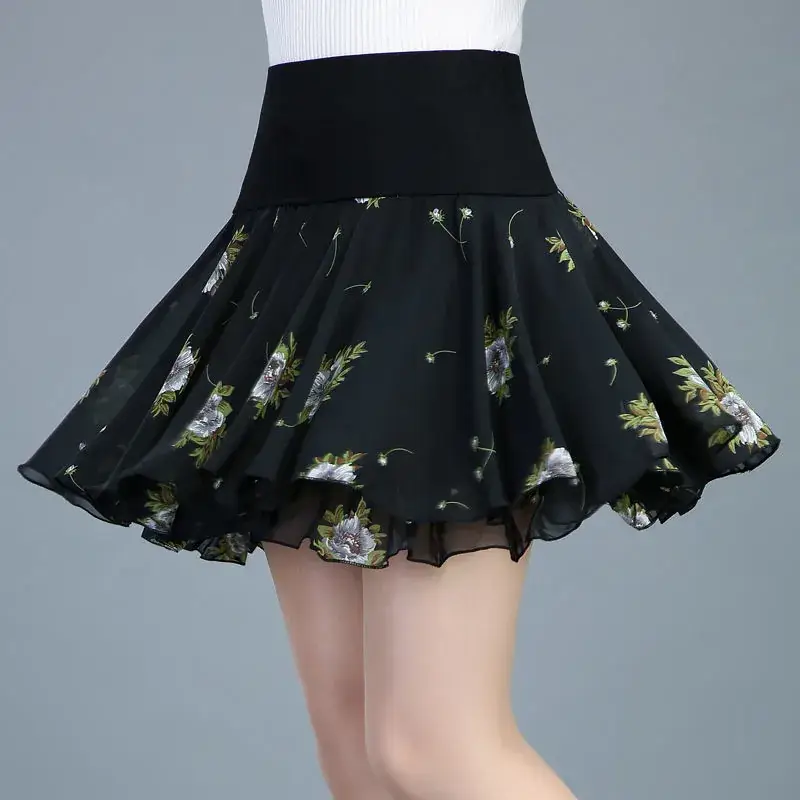 Anti-Exposure Printed Chiffon Floral Skirt High Waist Plus Size - Image 2