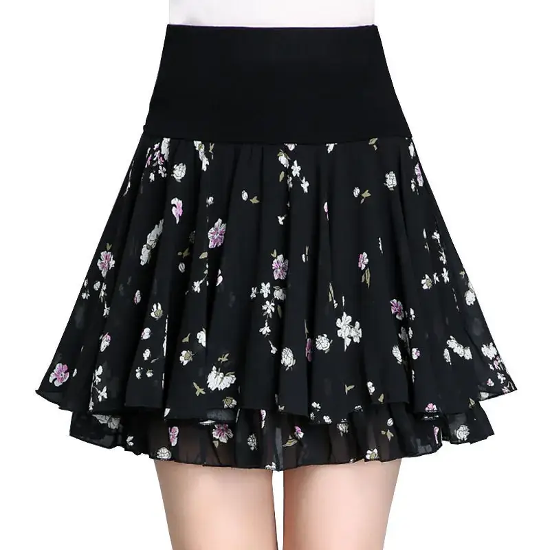 Anti-Exposure Printed Chiffon Floral Skirt High Waist Plus Size - Image 6