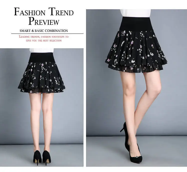 Anti-Exposure Printed Chiffon Floral Skirt High Waist Plus Size — feature 13