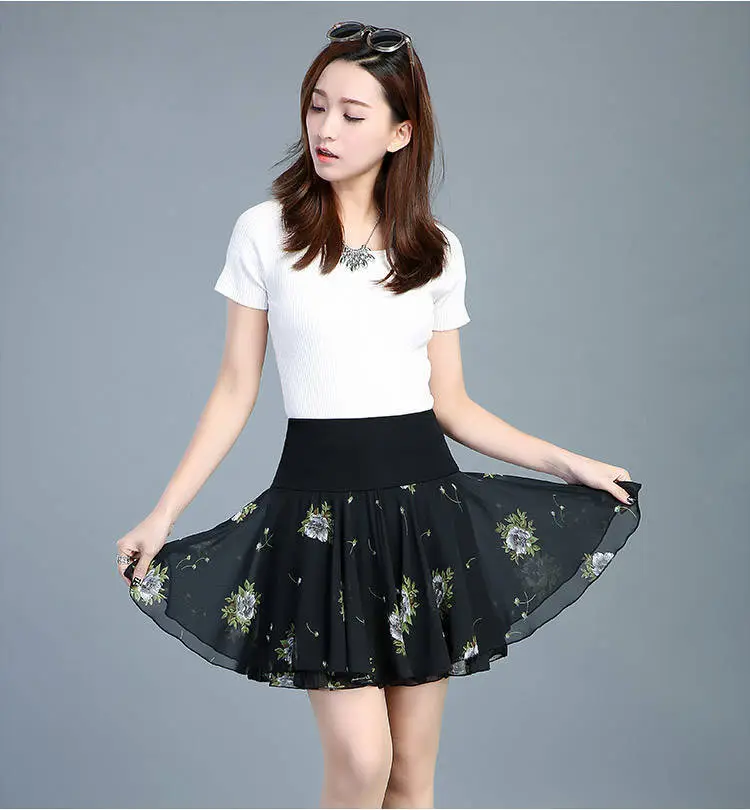 Anti-Exposure Printed Chiffon Floral Skirt High Waist Plus Size — feature 9