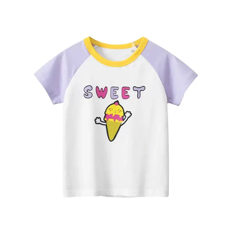 Girls Short Sleeve T-Shirt Yellow White 2024 Summer - Image 5