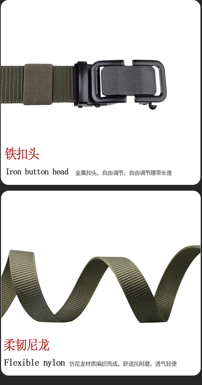 Men's Automatic Buckle Belt Non-Porous Canvas Green β feature 11