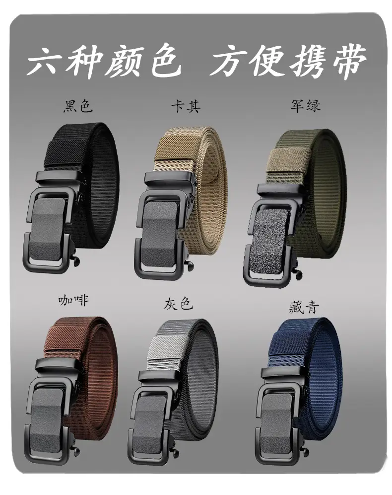 Men's Automatic Buckle Belt Non-Porous Canvas Green β feature 4