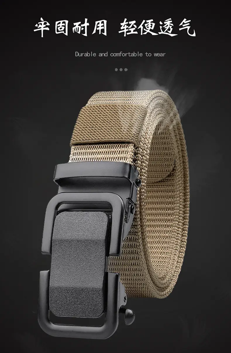 Men's Automatic Buckle Belt Non-Porous Canvas Green β feature 7