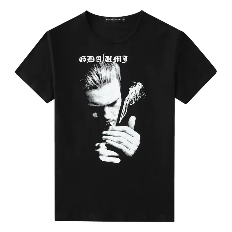 European Men's White Graphic T-Shirt Slim Fit Round Neck - Image 6