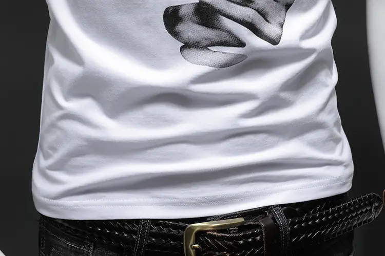 European Men's White Graphic T-Shirt Slim Fit Round Neck — feature 14