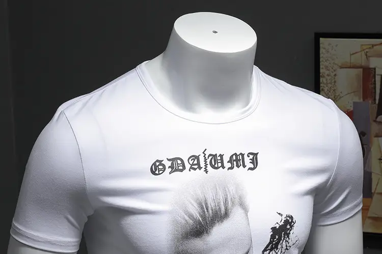 European Men's White Graphic T-Shirt Slim Fit Round Neck — feature 9