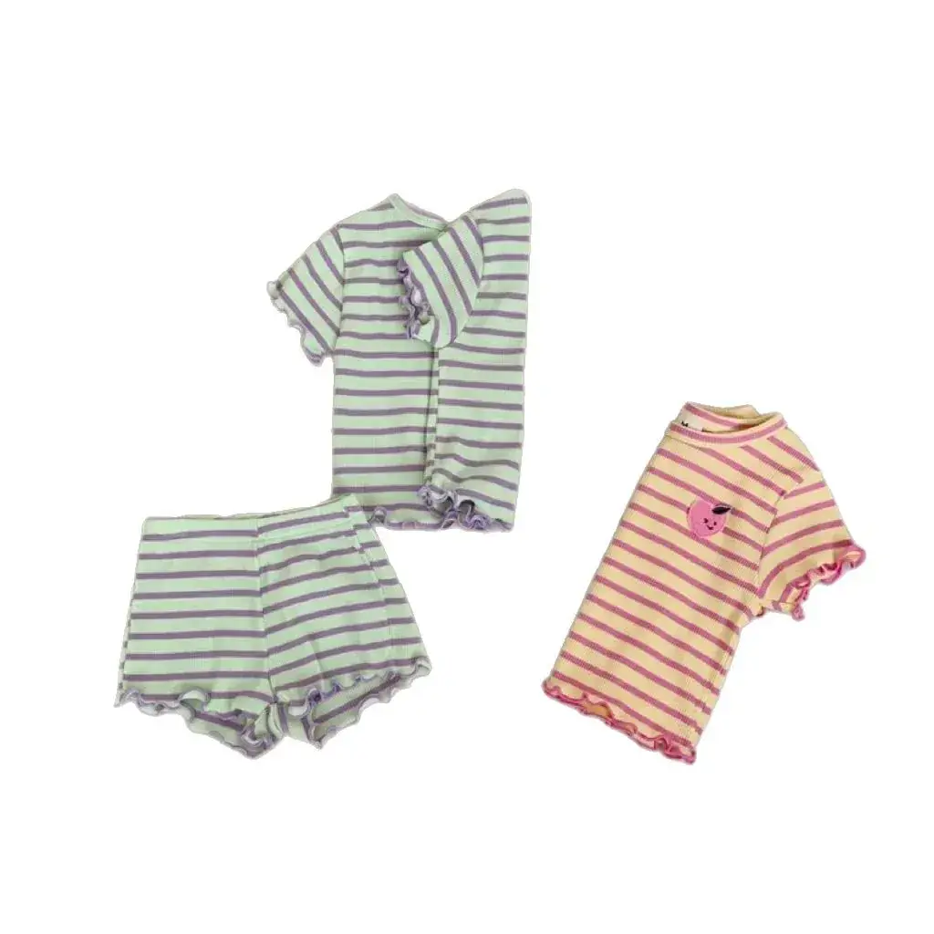 Korean Baby Striped Ear Edge Suit Grape Crewneck Two-Piece Set - Image 7