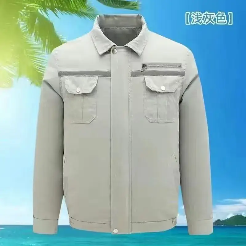 Men Grey Button-Front Jacket Summer Cooling Lightweight - Image 2