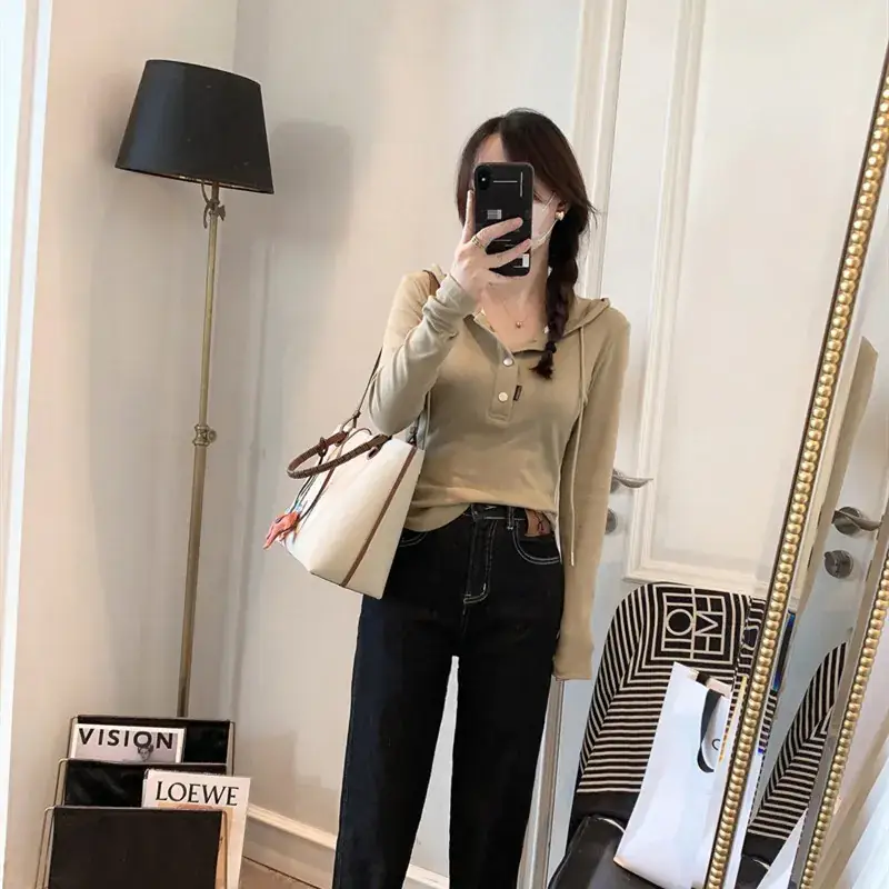 Women Hooded Long Sleeve Slim Fit T-Shirt New Spring Style