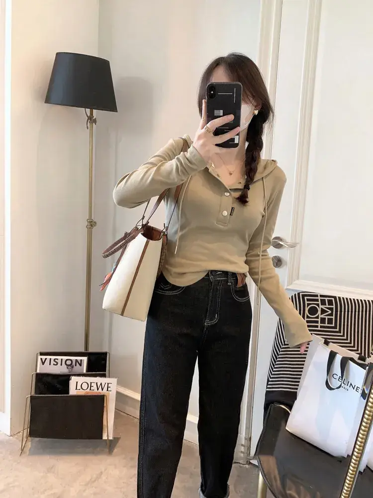 Women Hooded Long Sleeve Slim Fit T-Shirt New Spring Style — feature 10