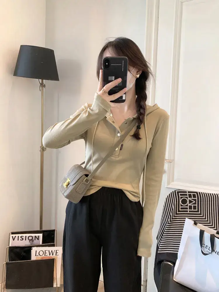 Women Hooded Long Sleeve Slim Fit T-Shirt New Spring Style — feature 12