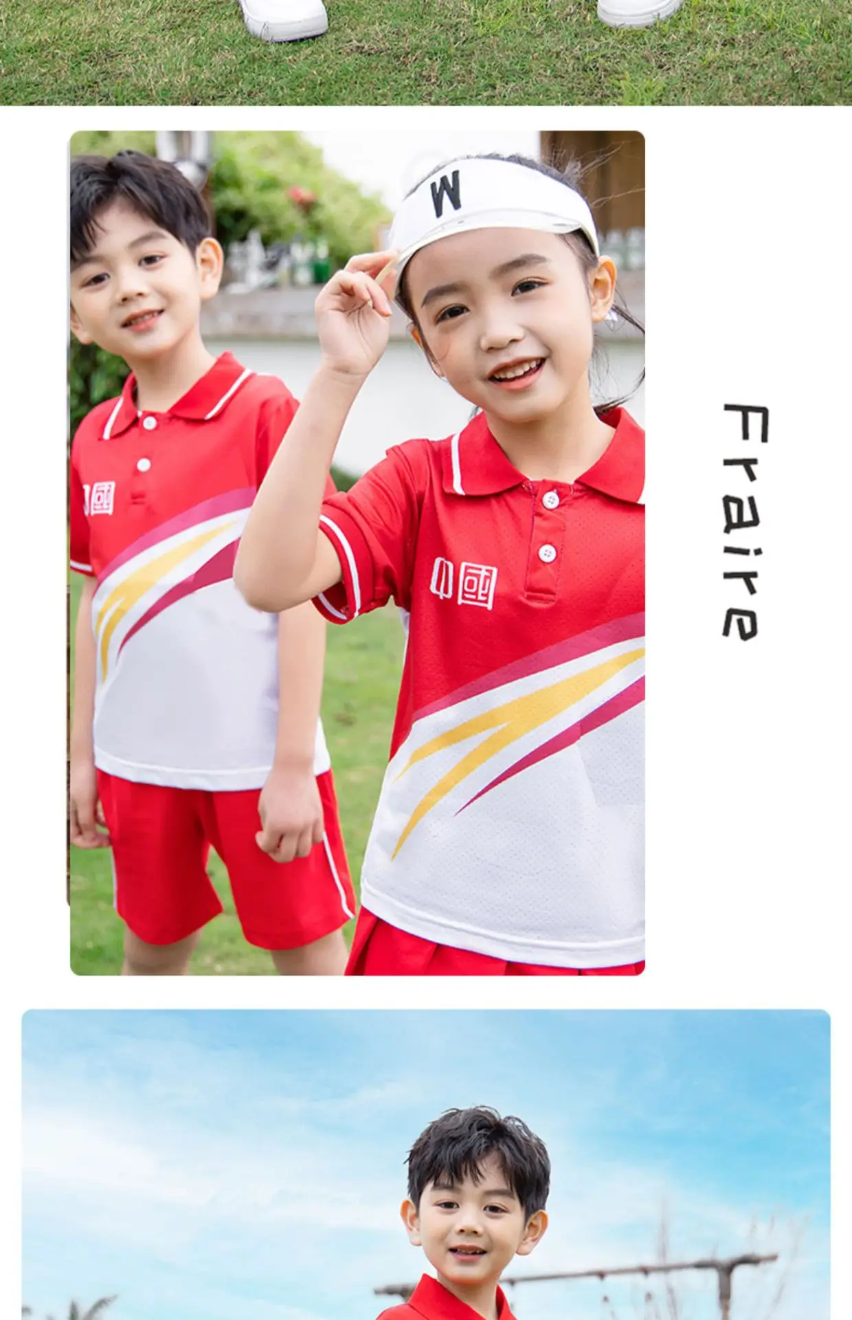 Children's Red Cotton Sports Suit Summer School Uniform — feature 11