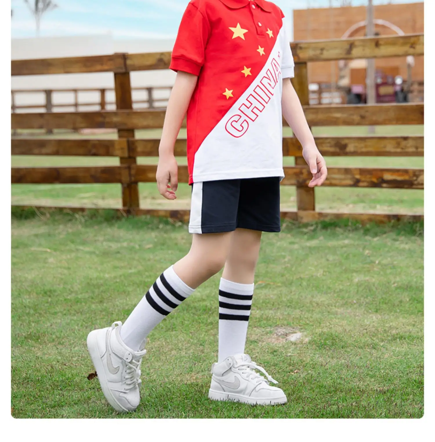Children's Red Cotton Sports Suit Summer School Uniform — feature 12