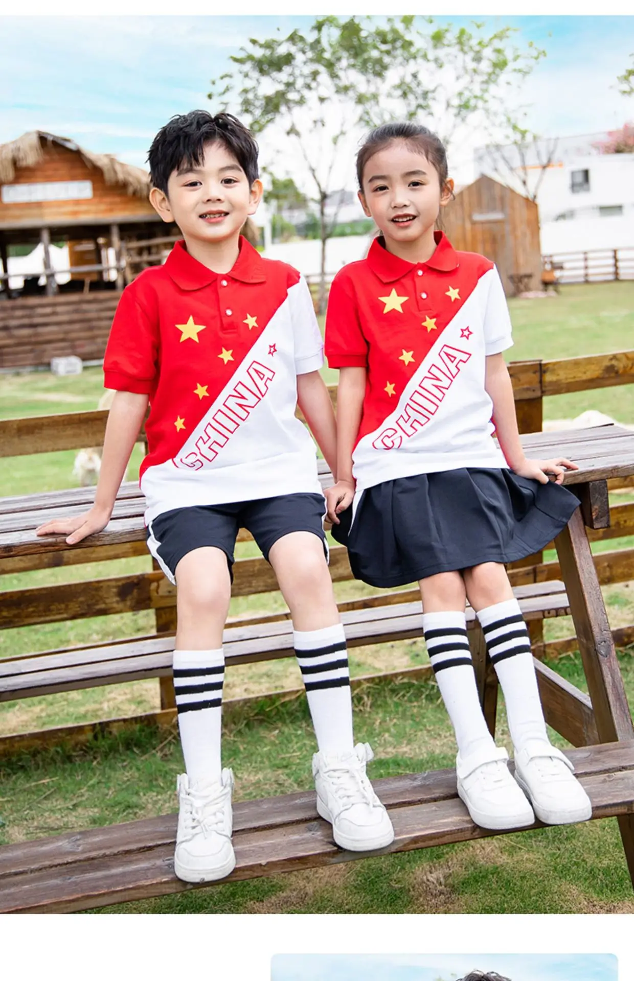 Children's Red Cotton Sports Suit Summer School Uniform — feature 13