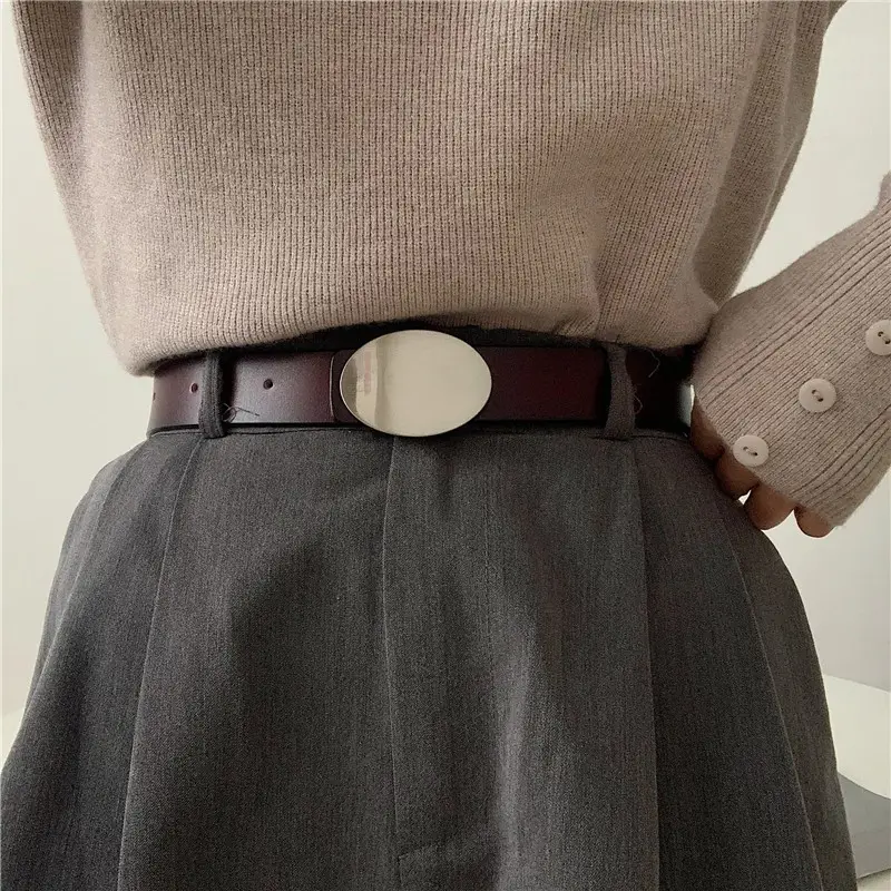 Korean-style Women's Belt with Oval Buckle - Image 4