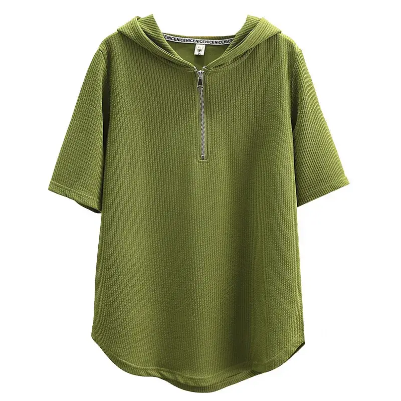 Green Hooded T-Shirt for Plus Size Women 100kg