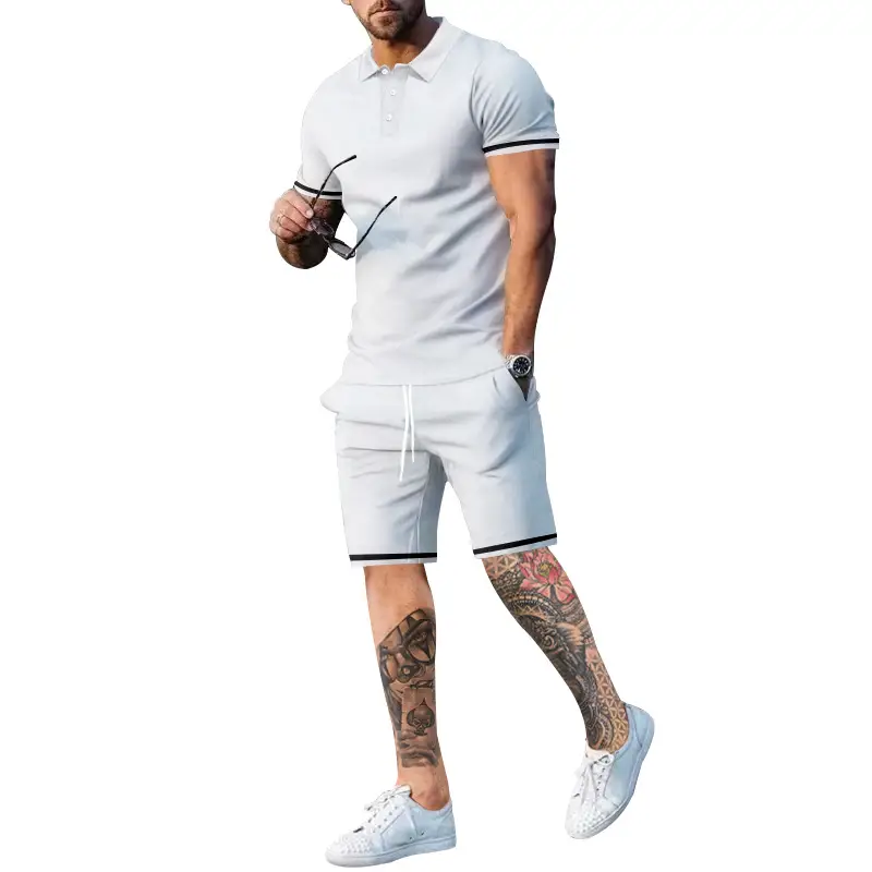 Men Green Sporty Shorts Set with Polo Shirt Large - Image 9
