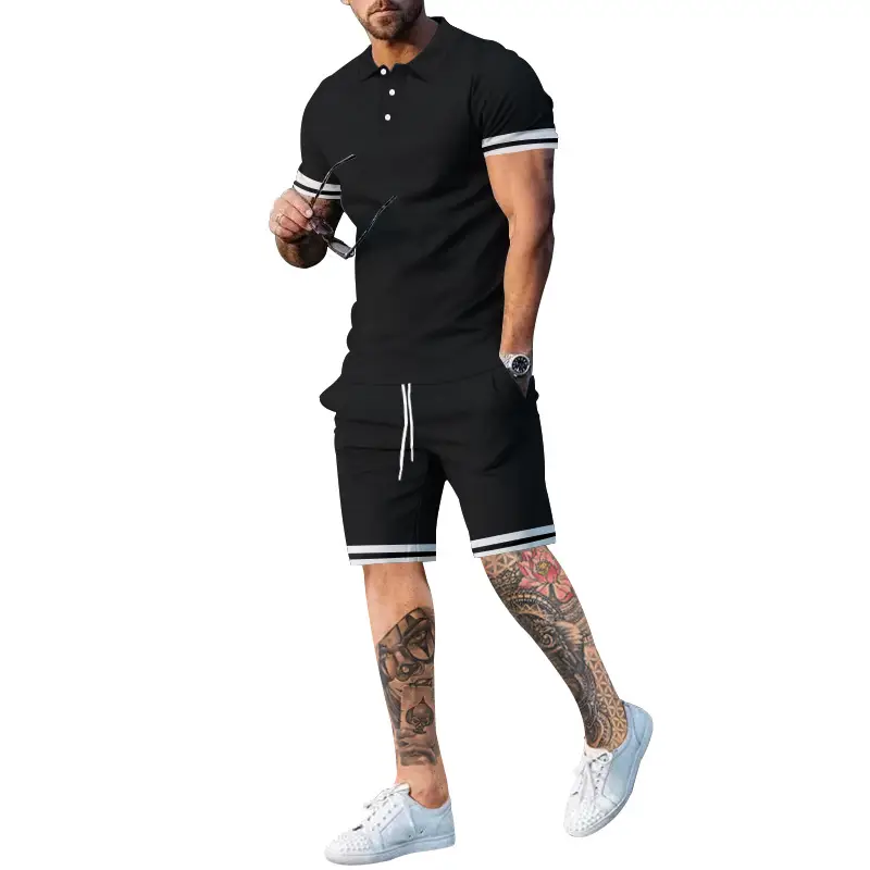 Men Green Sporty Shorts Set with Polo Shirt Large — feature 13