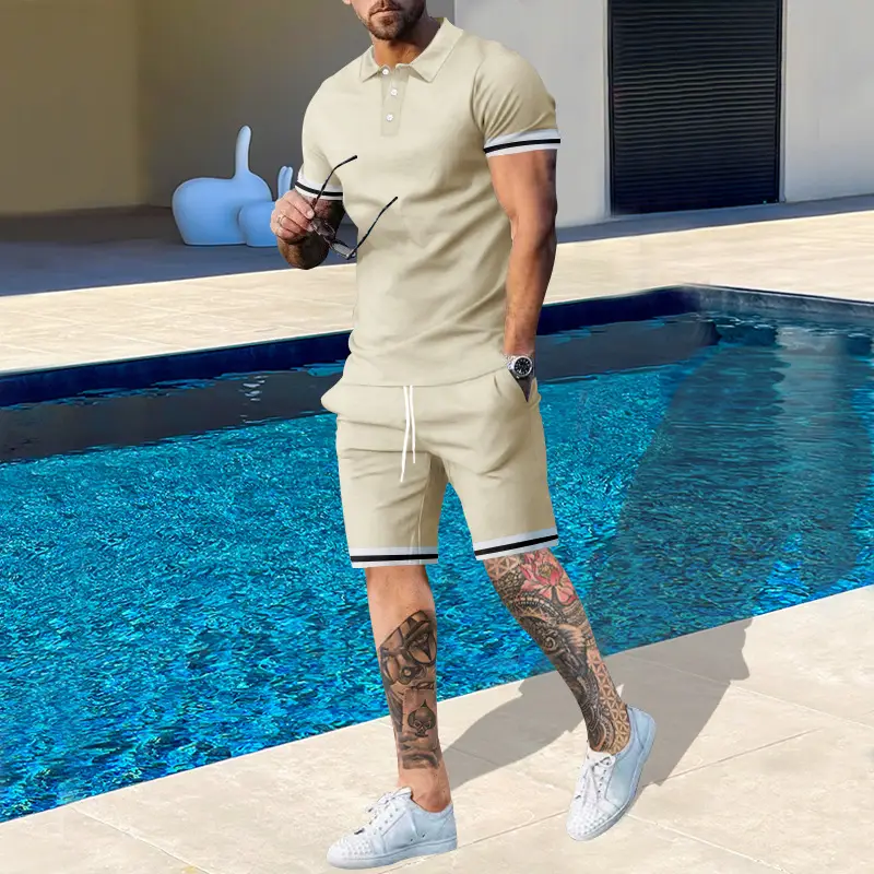 Men Green Sporty Shorts Set with Polo Shirt Large — feature 14