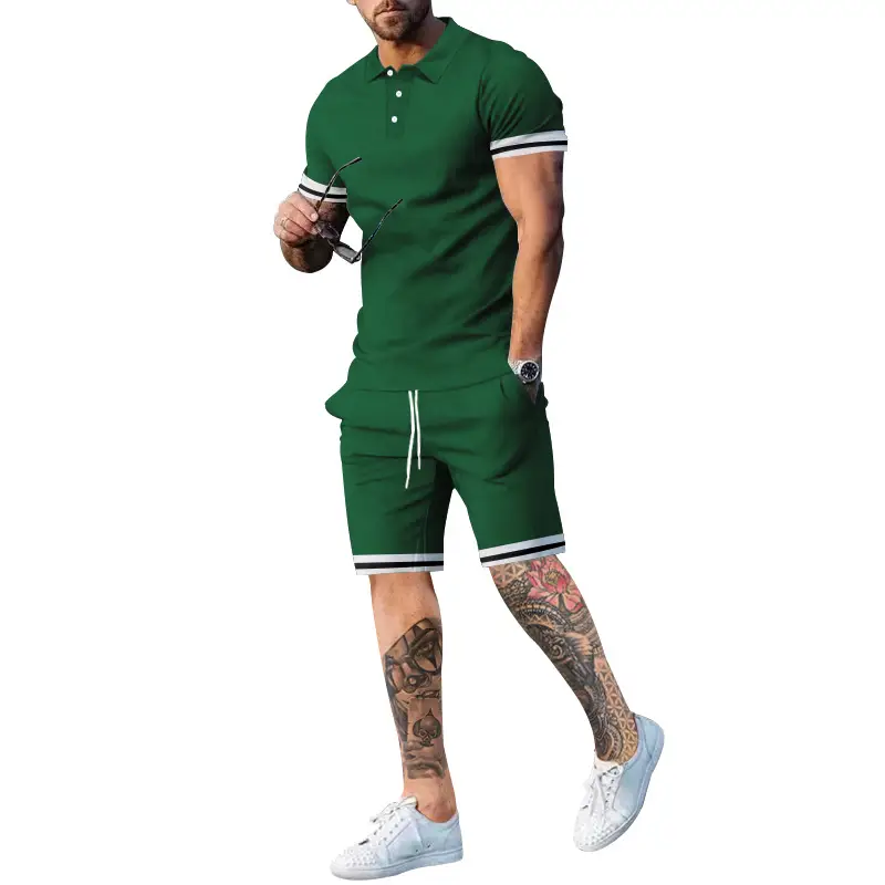 Men Green Sporty Shorts Set with Polo Shirt Large — feature 17