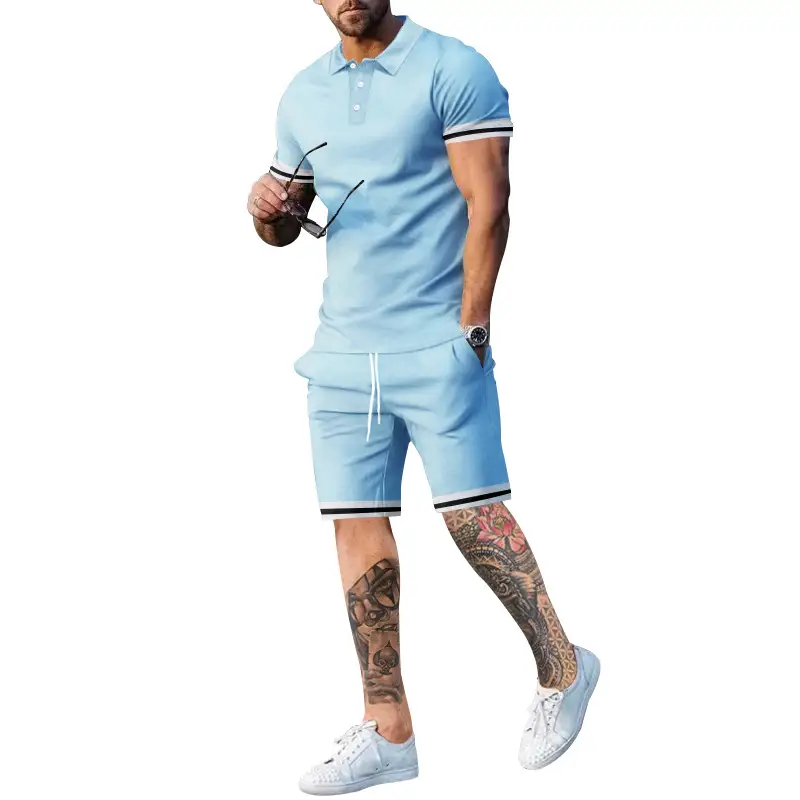 Men Green Sporty Shorts Set with Polo Shirt Large — feature 21
