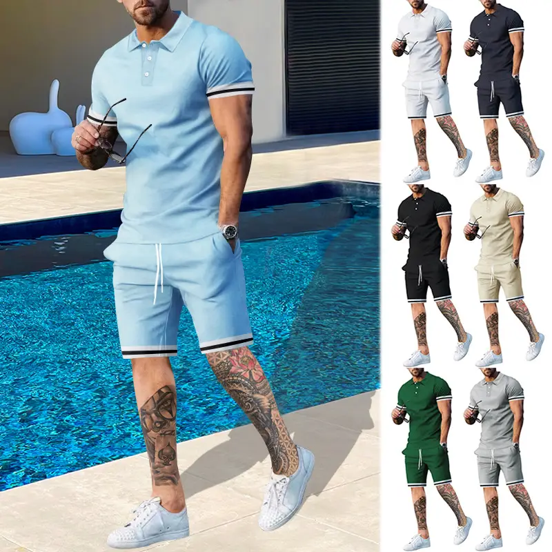 Men Green Sporty Shorts Set with Polo Shirt Large — feature 5