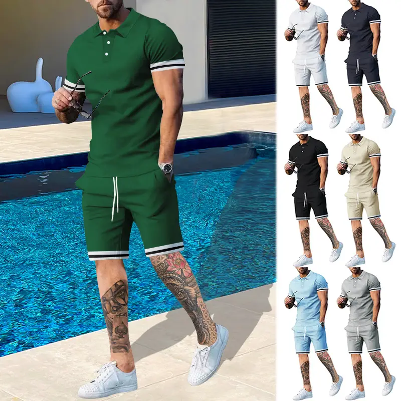 Men Green Sporty Shorts Set with Polo Shirt Large — feature 7