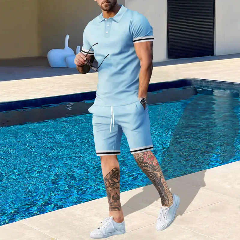 Men Green Sporty Shorts Set with Polo Shirt Large - Image 7