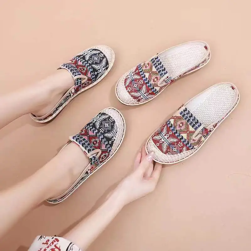 Old Beijing Cloth Shoes for Women, Ethnic Style, Closed-Toe, Breathable Linen, Chinese Style, Slip-On, Half-Heel, Hanfu Shoes, Wholesale, Casual - Image 5