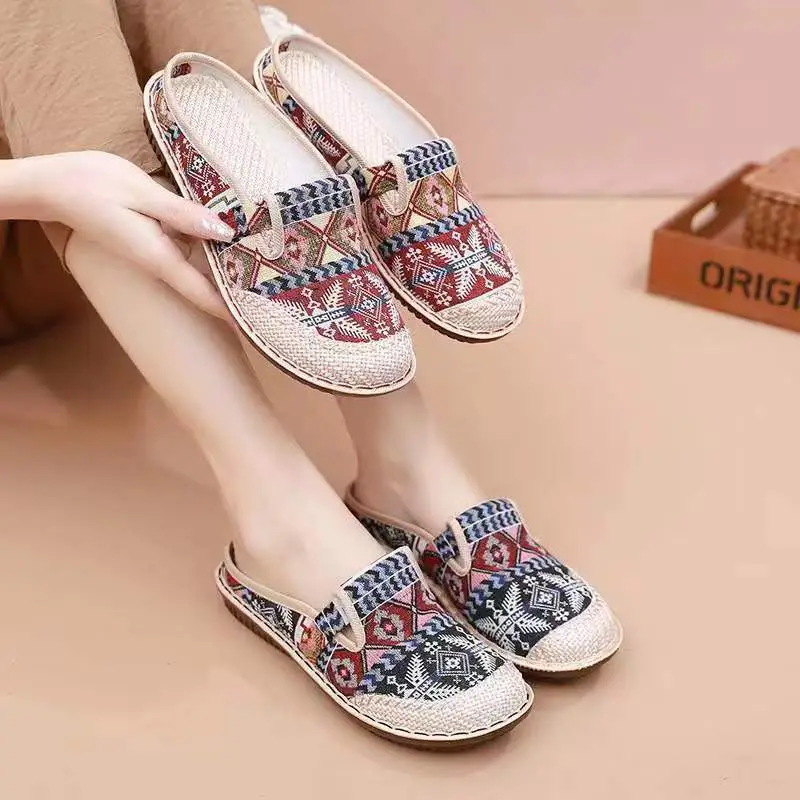 Old Beijing Cloth Shoes for Women, Ethnic Style, Closed-Toe, Breathable Linen, Chinese Style, Slip-On, Half-Heel, Hanfu Shoes, Wholesale, Casual - Image 6