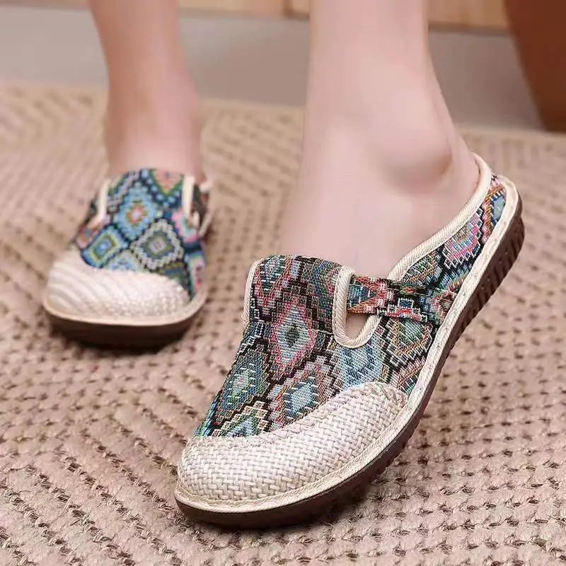 Old Beijing Cloth Shoes for Women, Ethnic Style, Closed-Toe, Breathable Linen, Chinese Style, Slip-On, Half-Heel, Hanfu Shoes, Wholesale, Casual - Image 8