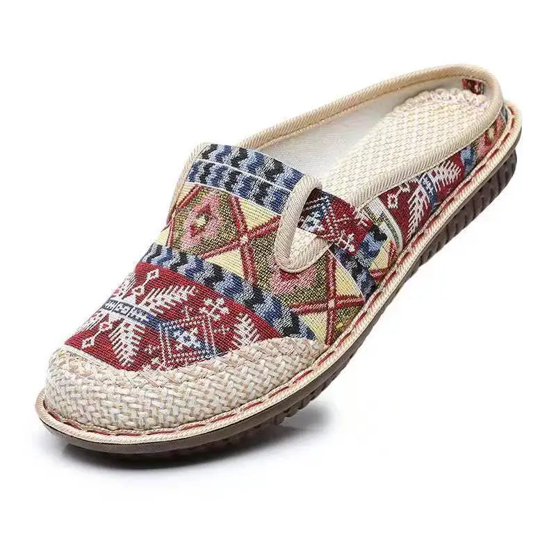 Old Beijing Cloth Shoes for Women, Ethnic Style, Closed-Toe, Breathable Linen, Chinese Style, Slip-On, Half-Heel, Hanfu Shoes, Wholesale, Casual - Image 9
