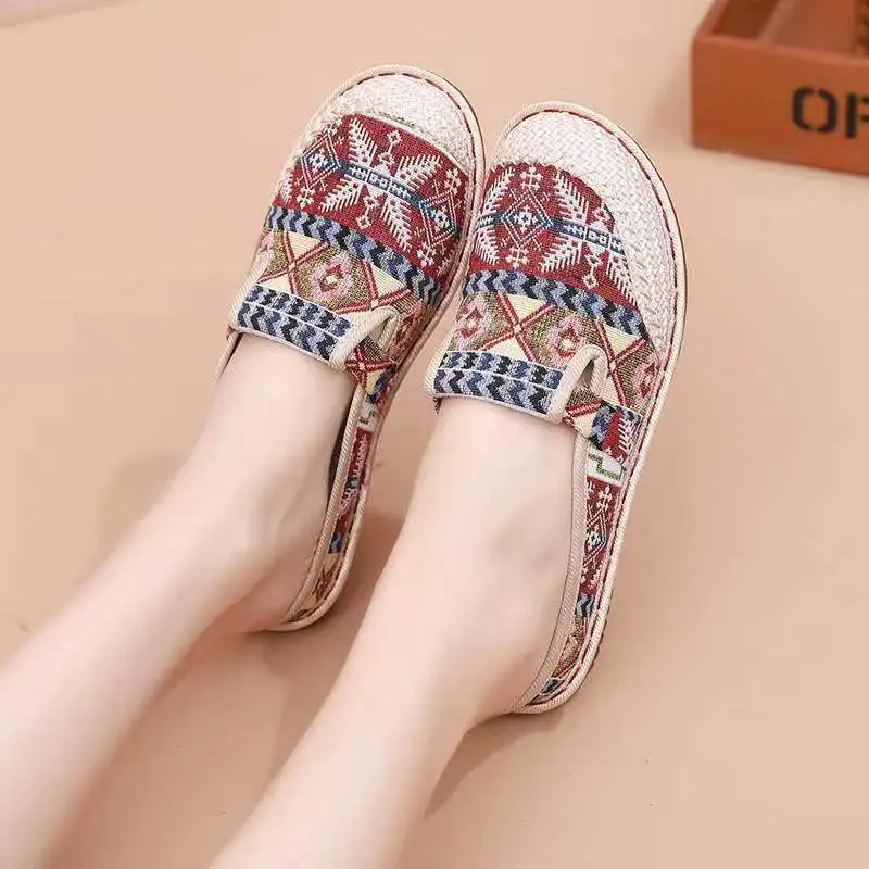 Old Beijing Cloth Shoes for Women, Ethnic Style, Closed-Toe, Breathable Linen, Chinese Style, Slip-On, Half-Heel, Hanfu Shoes, Wholesale, Casual — feature 19