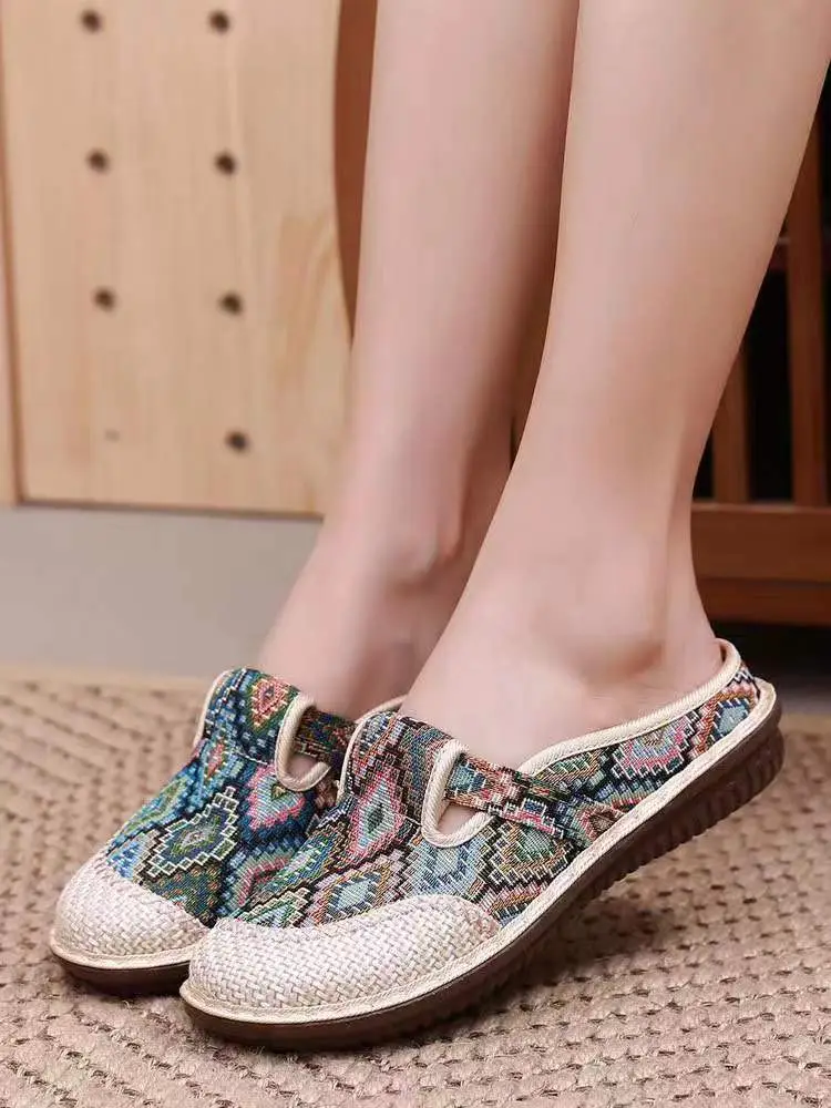 Old Beijing Cloth Shoes for Women, Ethnic Style, Closed-Toe, Breathable Linen, Chinese Style, Slip-On, Half-Heel, Hanfu Shoes, Wholesale, Casual — feature 21