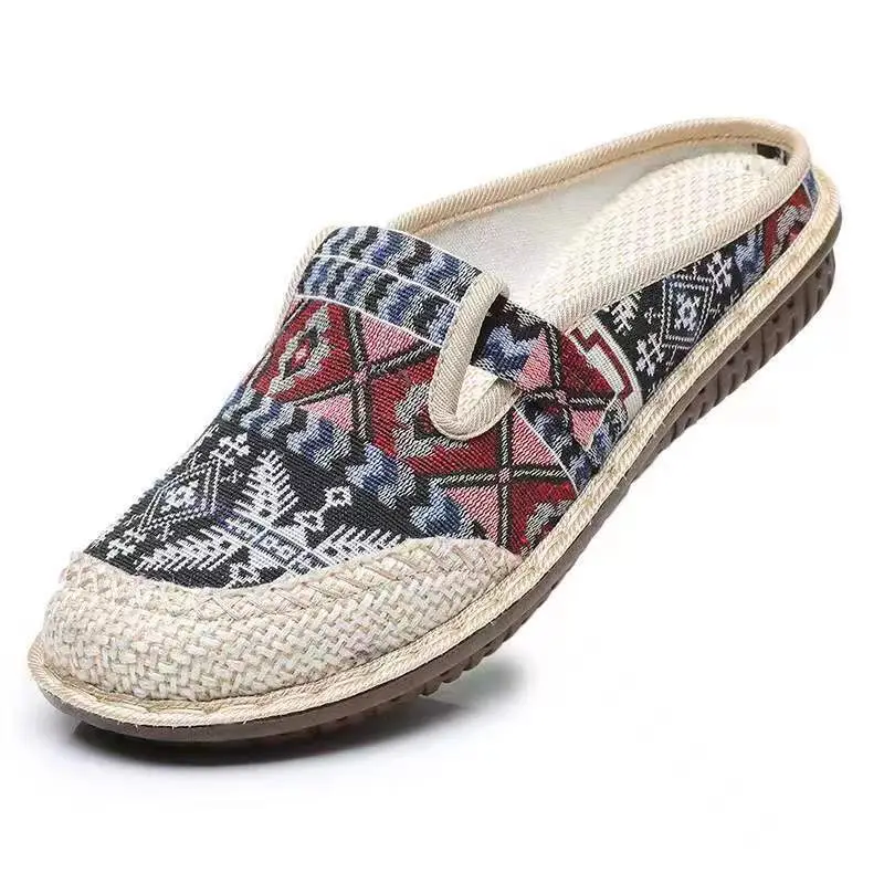 Old Beijing Cloth Shoes for Women, Ethnic Style, Closed-Toe, Breathable Linen, Chinese Style, Slip-On, Half-Heel, Hanfu Shoes, Wholesale, Casual — feature 23