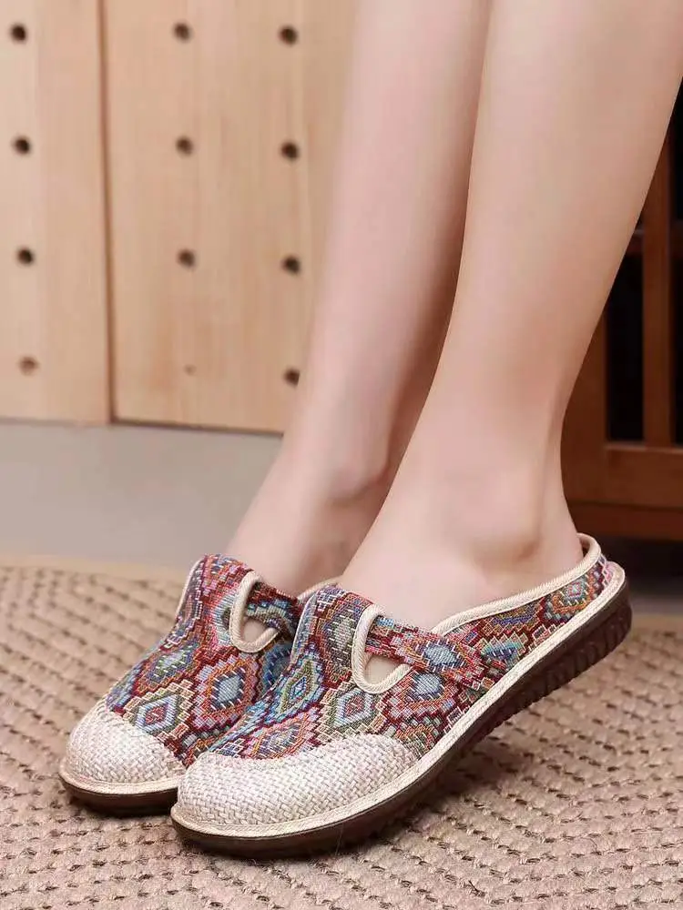 Old Beijing Cloth Shoes for Women, Ethnic Style, Closed-Toe, Breathable Linen, Chinese Style, Slip-On, Half-Heel, Hanfu Shoes, Wholesale, Casual — feature 25