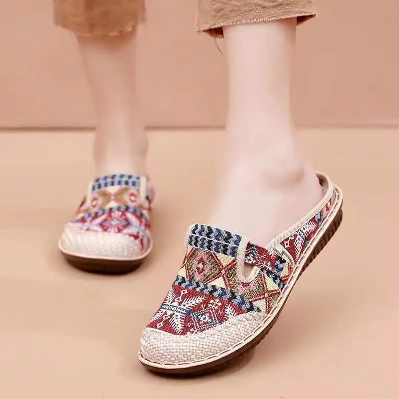 Old Beijing Cloth Shoes for Women, Ethnic Style, Closed-Toe, Breathable Linen, Chinese Style, Slip-On, Half-Heel, Hanfu Shoes, Wholesale, Casual - Image 2