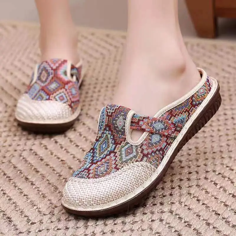 Old Beijing Cloth Shoes for Women, Ethnic Style, Closed-Toe, Breathable Linen, Chinese Style, Slip-On, Half-Heel, Hanfu Shoes, Wholesale, Casual - Image 4