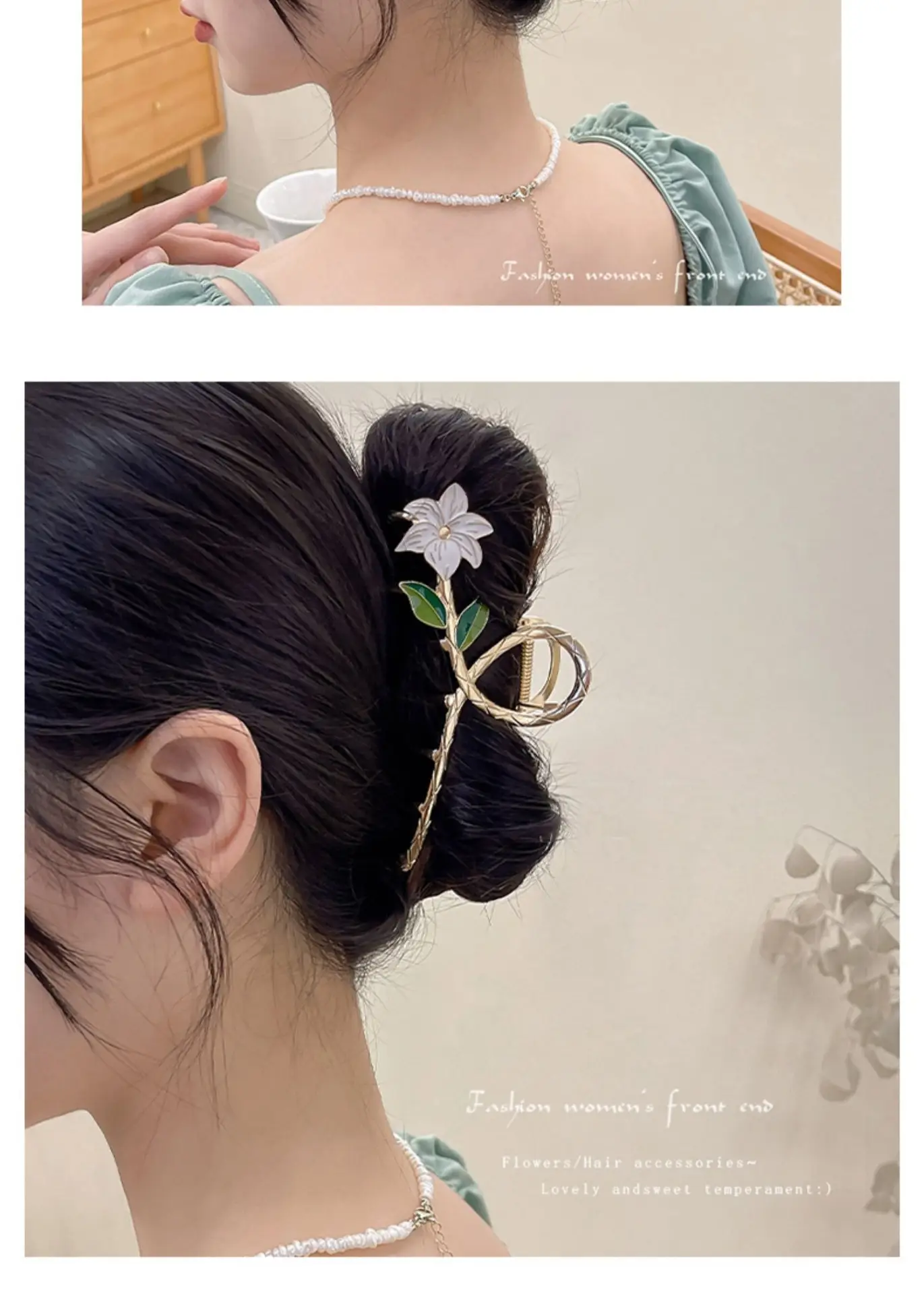 Mori Green Floral Hairpin Clip Spring Summer New Fashion — feature 24
