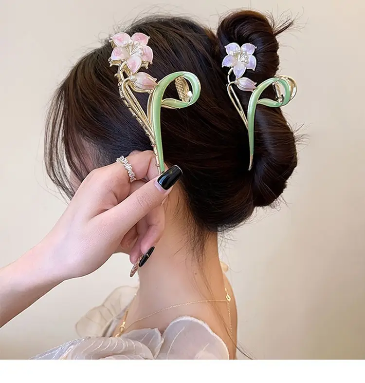 Mori Green Floral Hairpin Clip Spring Summer New Fashion — feature 3