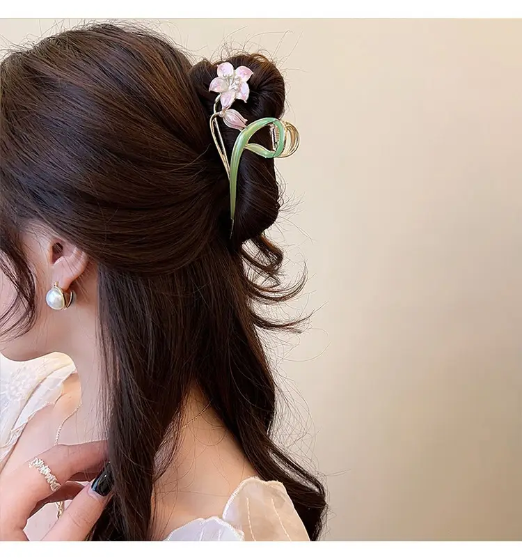Mori Green Floral Hairpin Clip Spring Summer New Fashion — feature 5