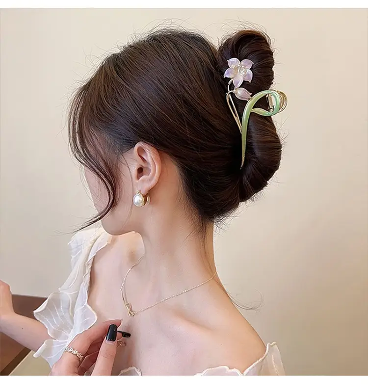 Mori Green Floral Hairpin Clip Spring Summer New Fashion — feature 7