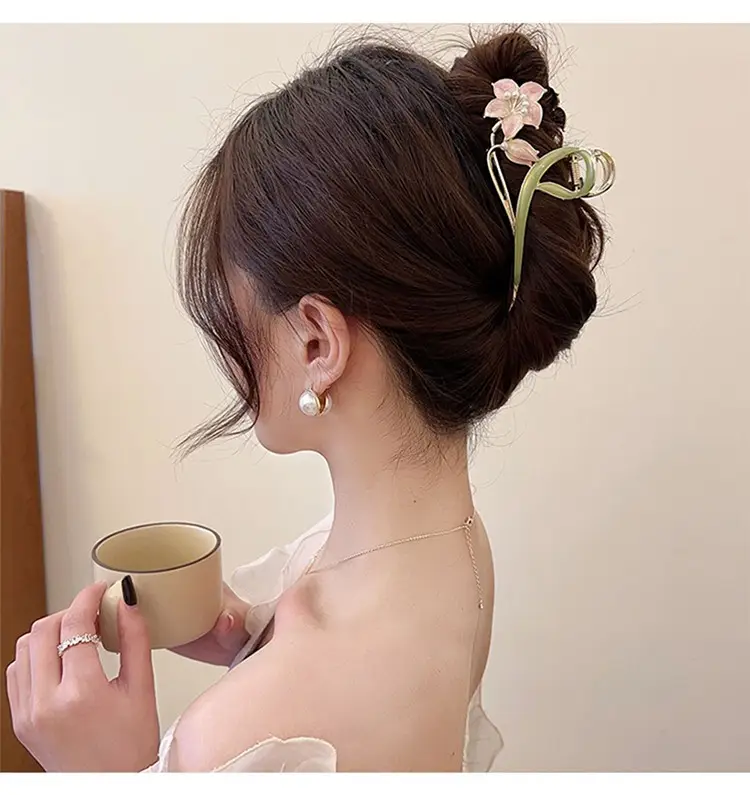 Mori Green Floral Hairpin Clip Spring Summer New Fashion — feature 9