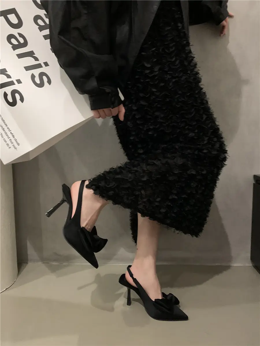 Fairy style sandals with skirt French style closed toe single-layer shoes night style bow pointed stiletto heel high heels spring women's shoes - Image 7