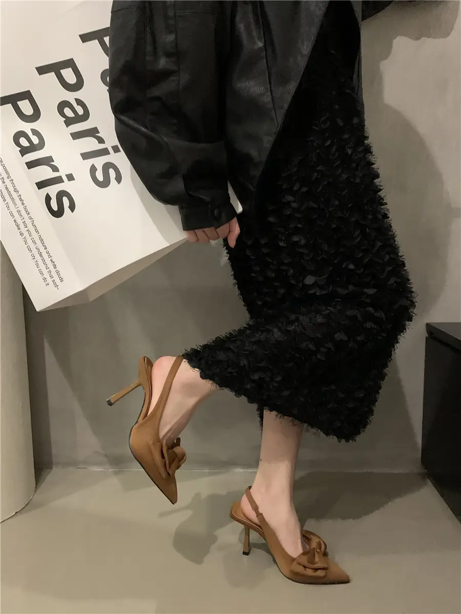 Fairy style sandals with skirt French style closed toe single-layer shoes night style bow pointed stiletto heel high heels spring women's shoes - Image 8