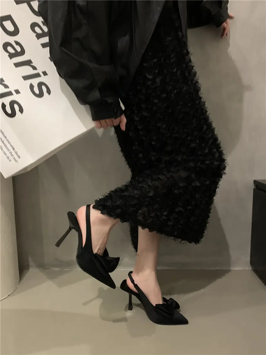 Fairy style sandals with skirt French style closed toe single-layer shoes night style bow pointed stiletto heel high heels spring women's shoes — feature 12