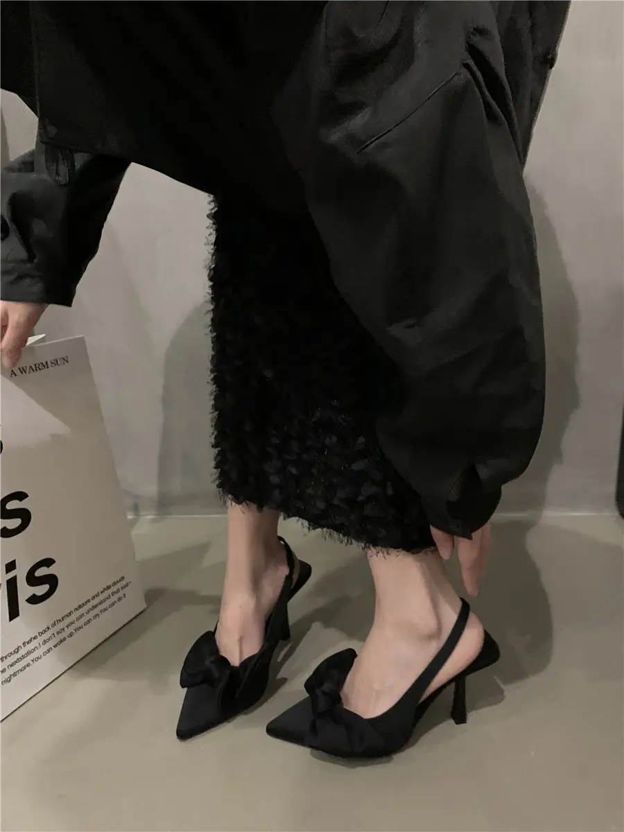 Fairy style sandals with skirt French style closed toe single-layer shoes night style bow pointed stiletto heel high heels spring women's shoes — feature 15