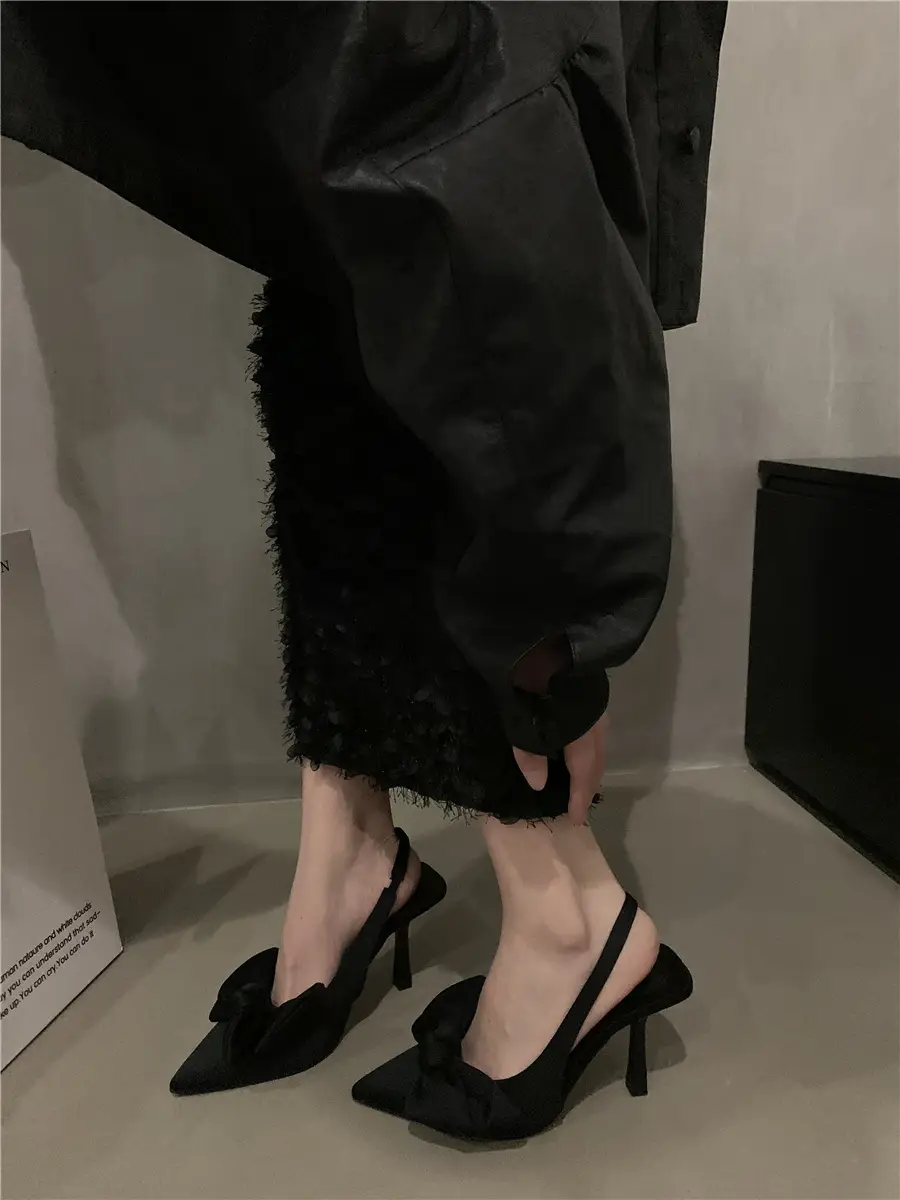 Fairy style sandals with skirt French style closed toe single-layer shoes night style bow pointed stiletto heel high heels spring women's shoes — feature 16